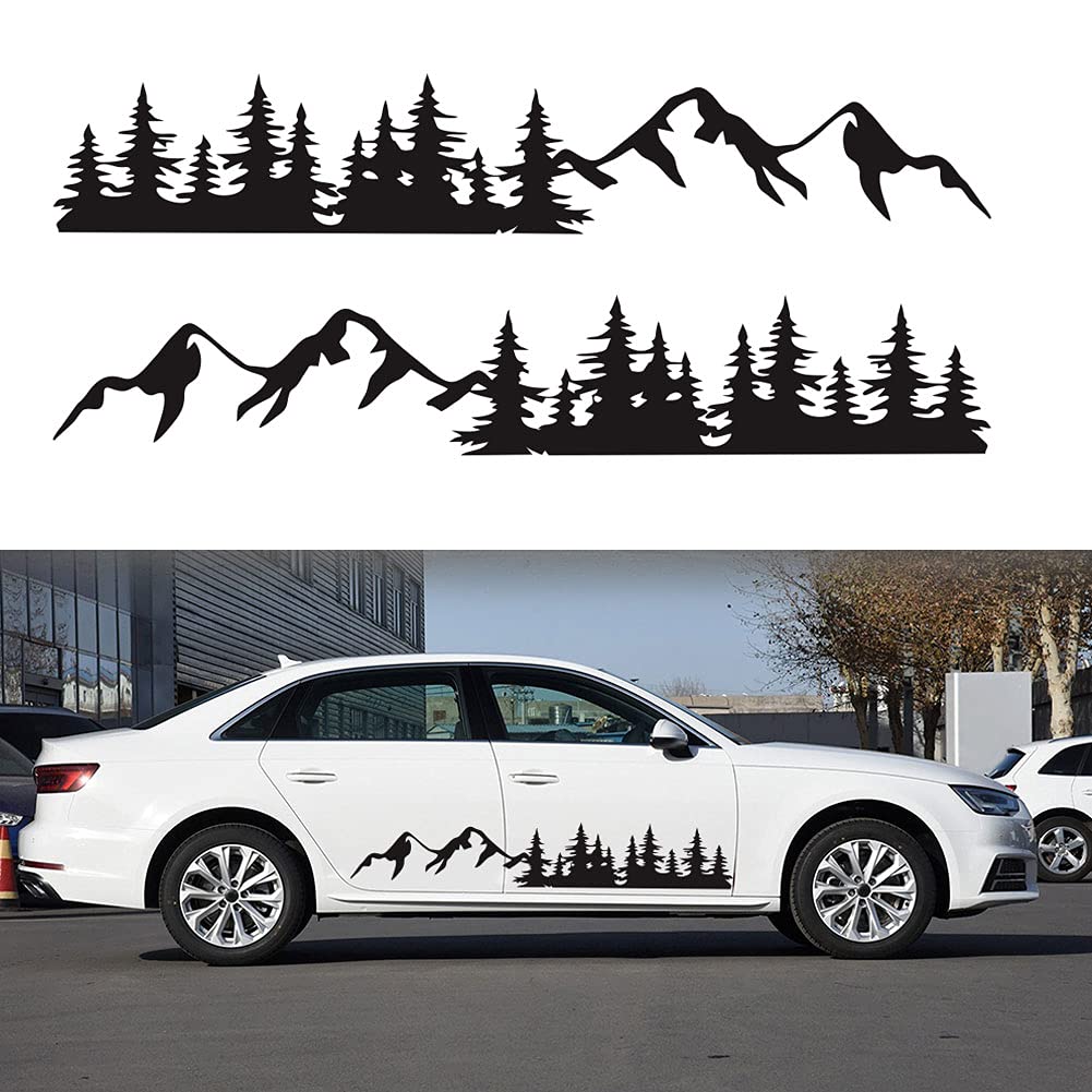 2-Pack Black Mountain Tree Forest Vinyl Car Decals - Waterproof Stickers for RV, Truck, Camper & Trailer Windows - Perfect for Outdoor Enthusiasts & Road Trips