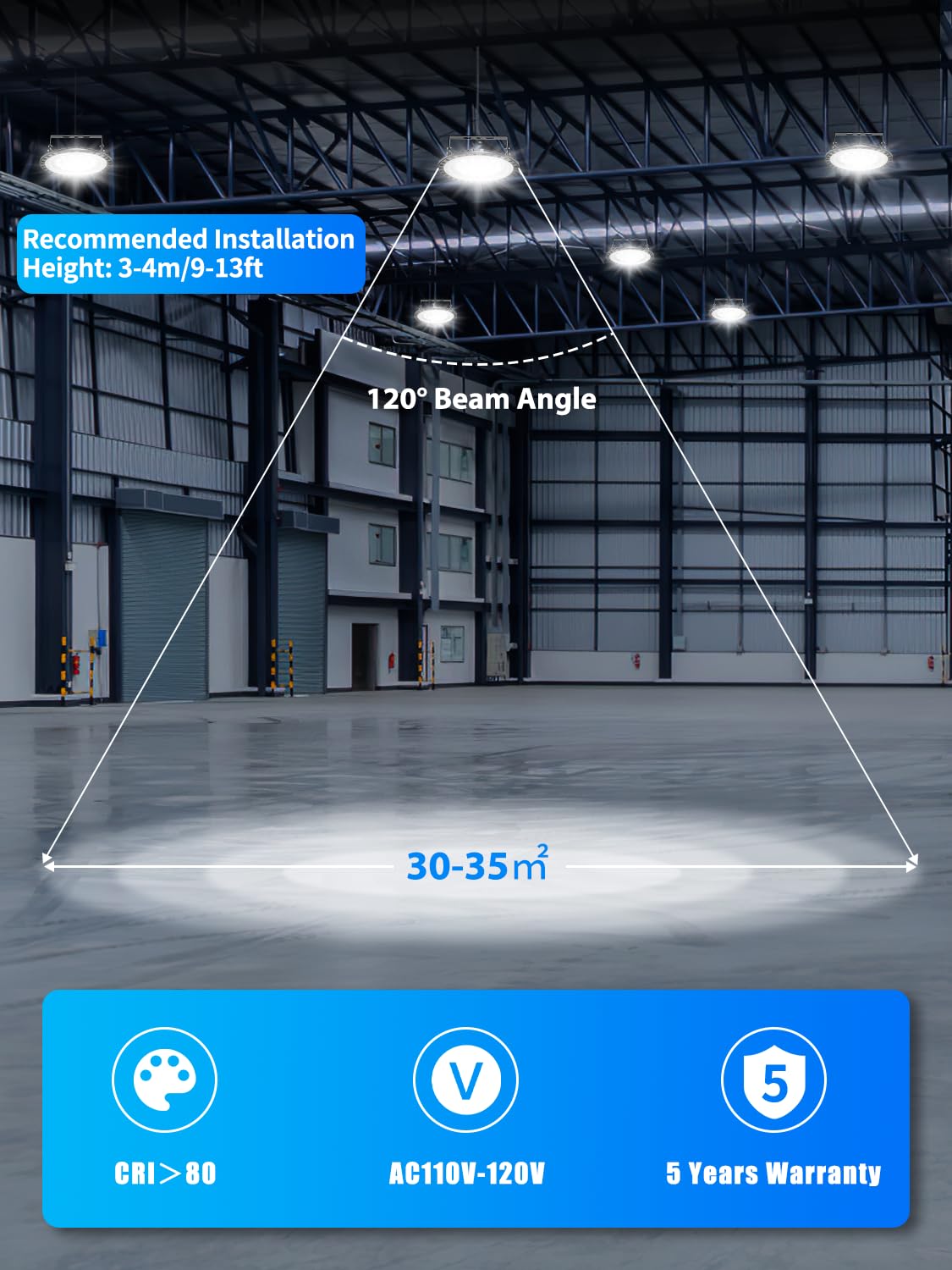 Chunnuan UFO LED High Bay Light 100W, 10000LM Super Bright, 6500K Daylight White, IP65 Waterproof, Dimmable - Ideal for Factories, Warehouses, Workshops, Gymnasiums & Large Commercial Spaces