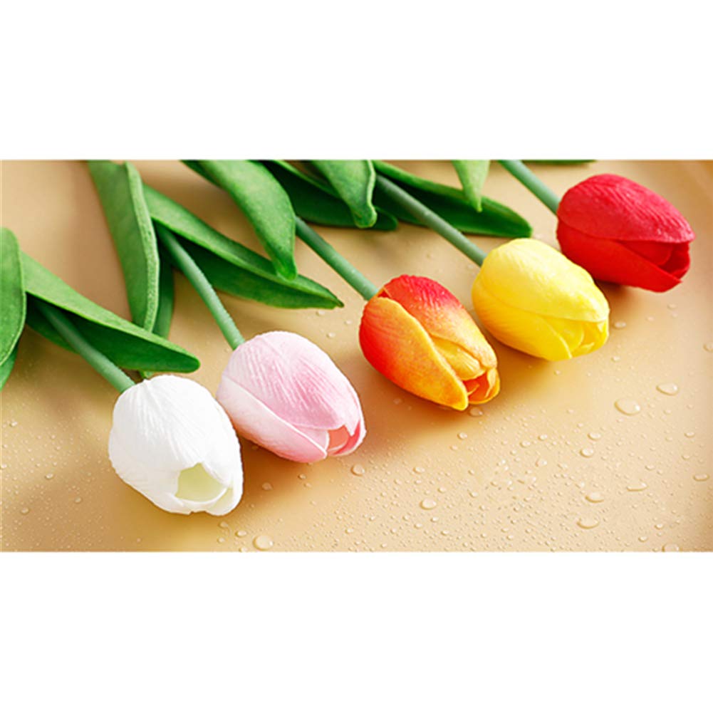 10PCS Real Touch Artificial Tulips - PU Fake Flowers Bouquet for Home Decor, Wedding, Party, Table Centerpiece (Yellow) - Perfect for Spring Decorations, DIY Arrangements & Gift Giving