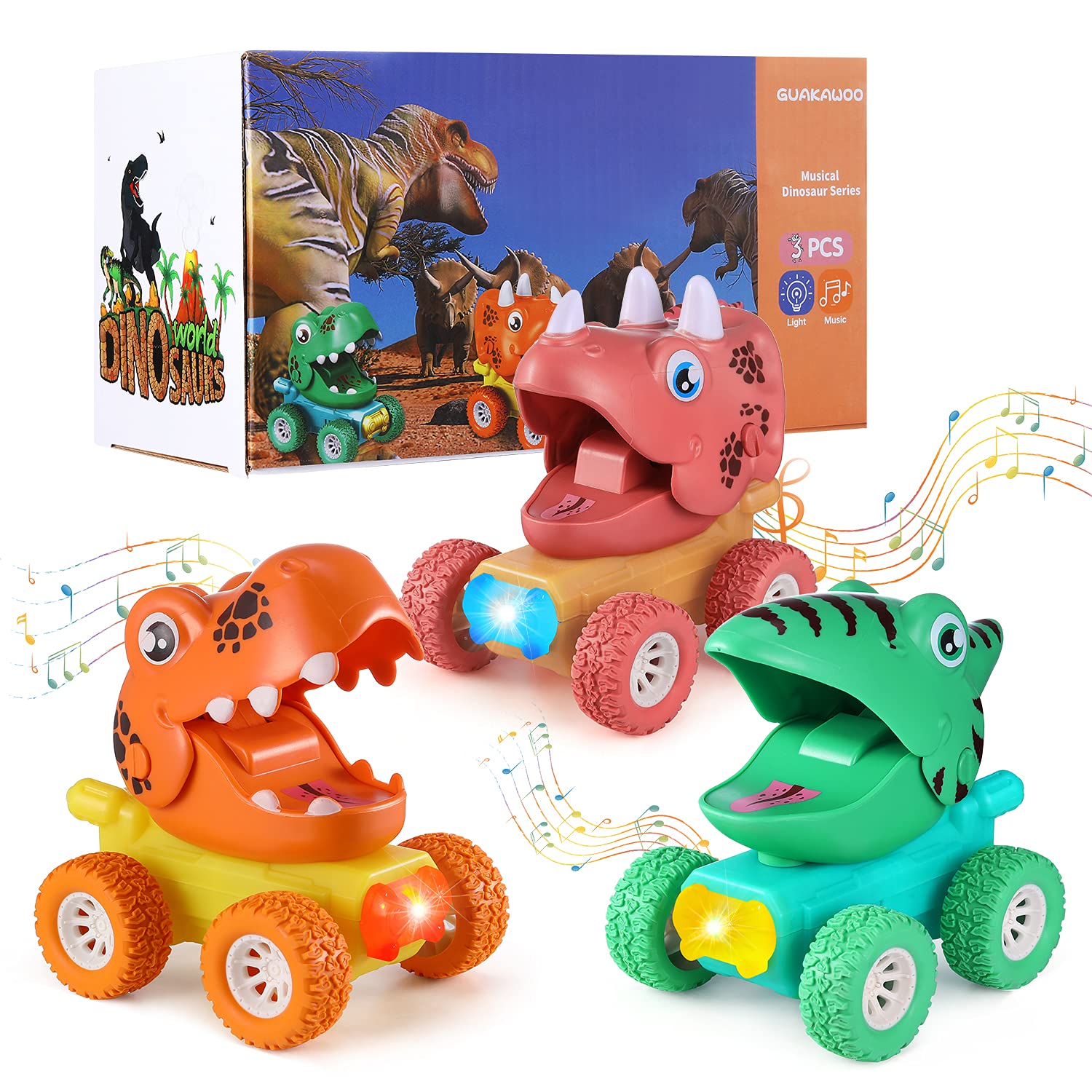 Dinosaur Car Toys for Kids - Remote Control RC Dino Vehicles with Lights & Sounds - Perfect for Birthday Gifts & Outdoor Play