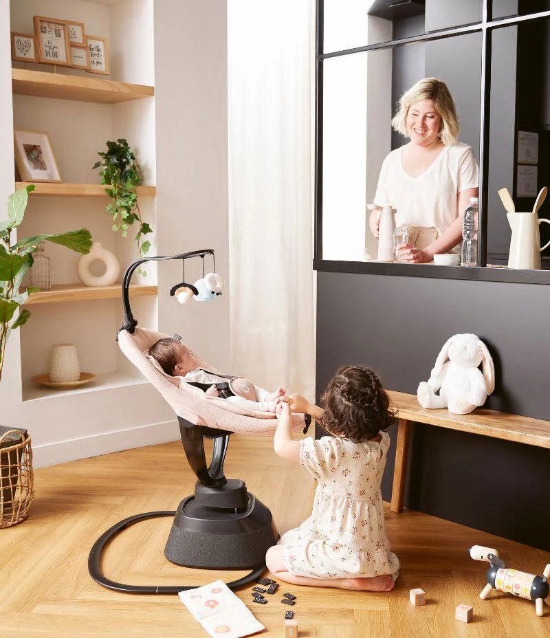 Babymoov Baby Swing Swoon Evolution Connect - Automatic Infant Rocker with Bluetooth & Soothing Sounds, Mocca Brown | Perfect for Newborns & Toddlers for Daytime Naps & Calming Fussy Babies
