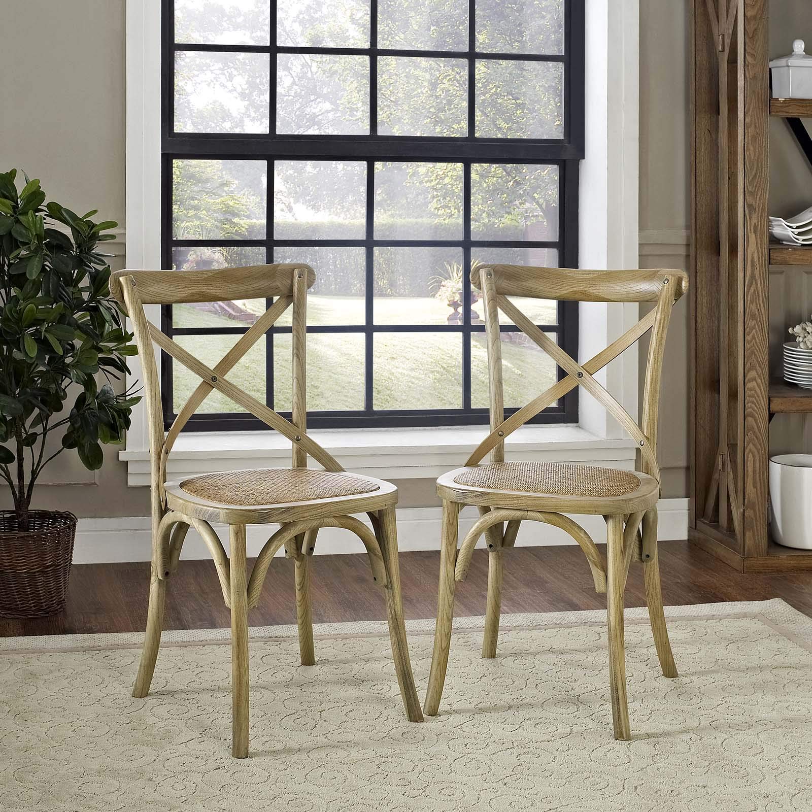 Modern Contemporary Urban Design Wooden Dining Chairs Set of 2 - Natural Finish Kitchen & Dining Room Side Chairs for Home, Restaurant, or Office Use