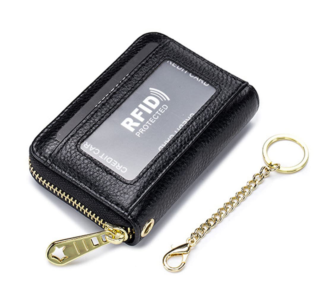 Genuine Leather RFID Blocking Women's Credit Card Holder - Slim ID Card Wallet with Keychain (Yellow) | Perfect for Travel, Shopping & Everyday Use