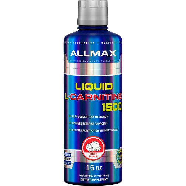 AllMax Nutrition Liquid L-Carnitine 1500 - Fruit Punch Flavor, 16 oz (473 ml) - Energy Booster for Workouts & Weight Management | Pre-Workout & Fat Burner Supplement