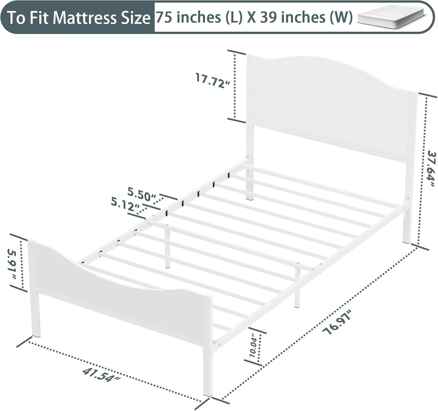 Timy Kids Twin Bed Frame with Wooden Headboard & Footboard - Sturdy Metal Platform Bed for Boys, Girls, Teens & Adults - Modern White Kids Furniture (No Box Spring Needed) - Perfect for Bedrooms, Guest Rooms & Dormitories