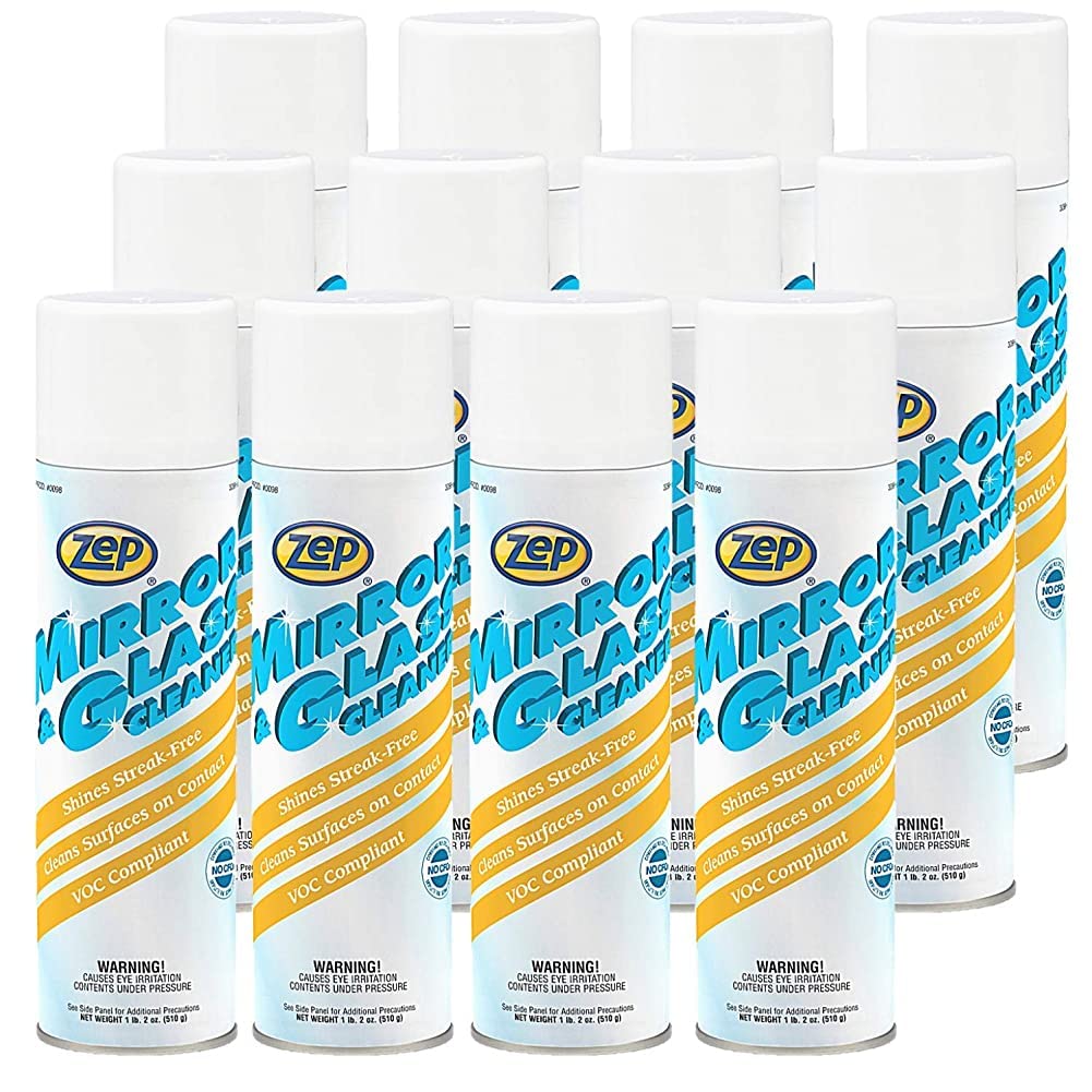 Zep 9801 Plexiglass, Mirror & Glass Cleaner Aerosol - 18oz (12-Pack Case) | Professional-Grade Formula | Perfect for Windows, Showers & Household Glass Surfaces