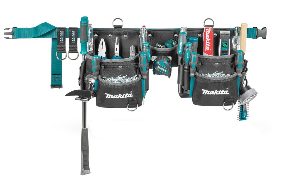 Makita E-15229 Professional 3-Pouch Tool Belt Set for Carpenters & Construction Workers - Durable Work Belt with Hammer Loop & Utility Pockets for Tools Organization on Job Sites