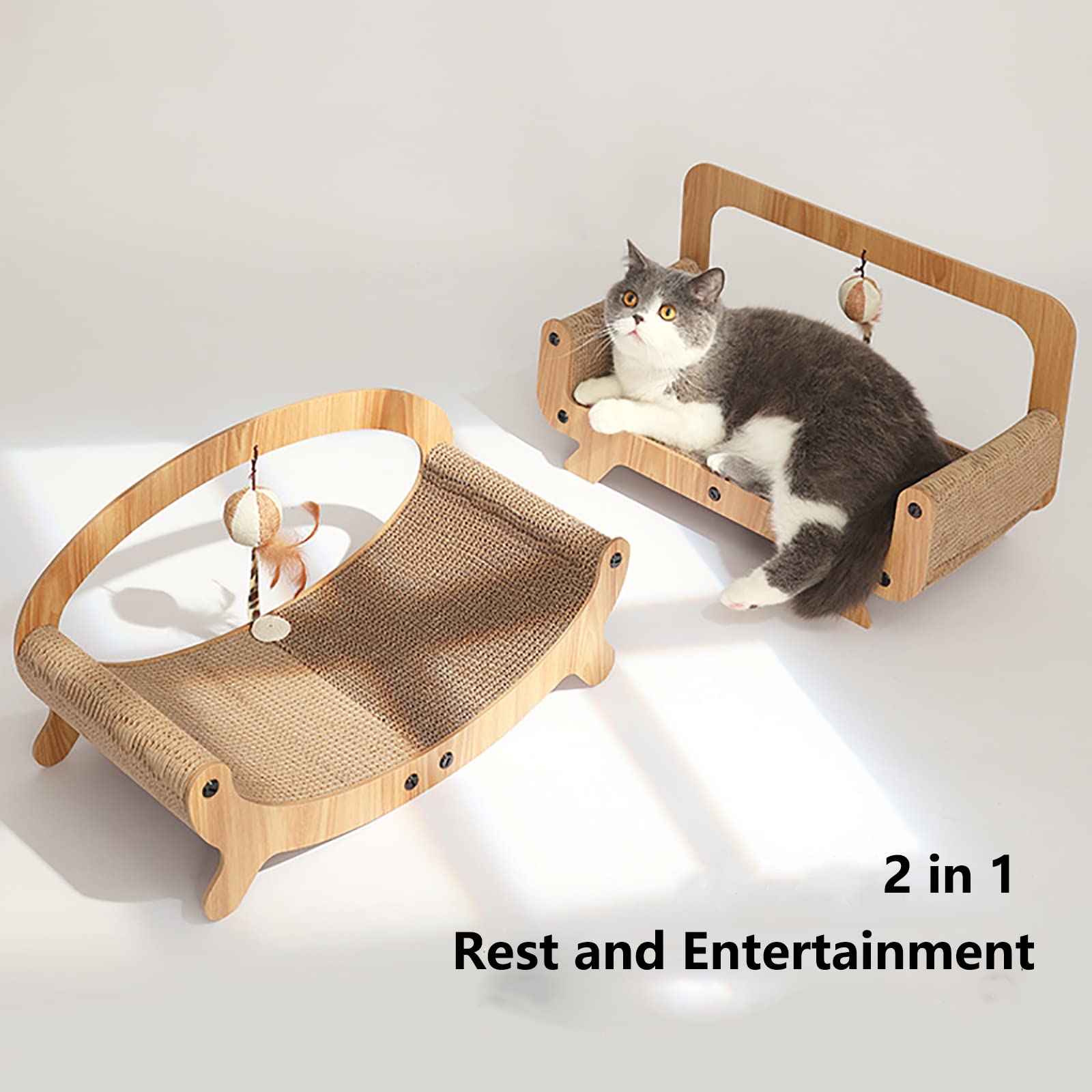 3 in 1 Cat Scratcher Cardboard Lounge Bed with Hanging Ball - Premium Scratching Pad for Large Cats & Kittens - Durable Square Shape Cat Furniture for Play, Rest & Scratch Relief - Perfect for Living Room, Bedroom or Home Office