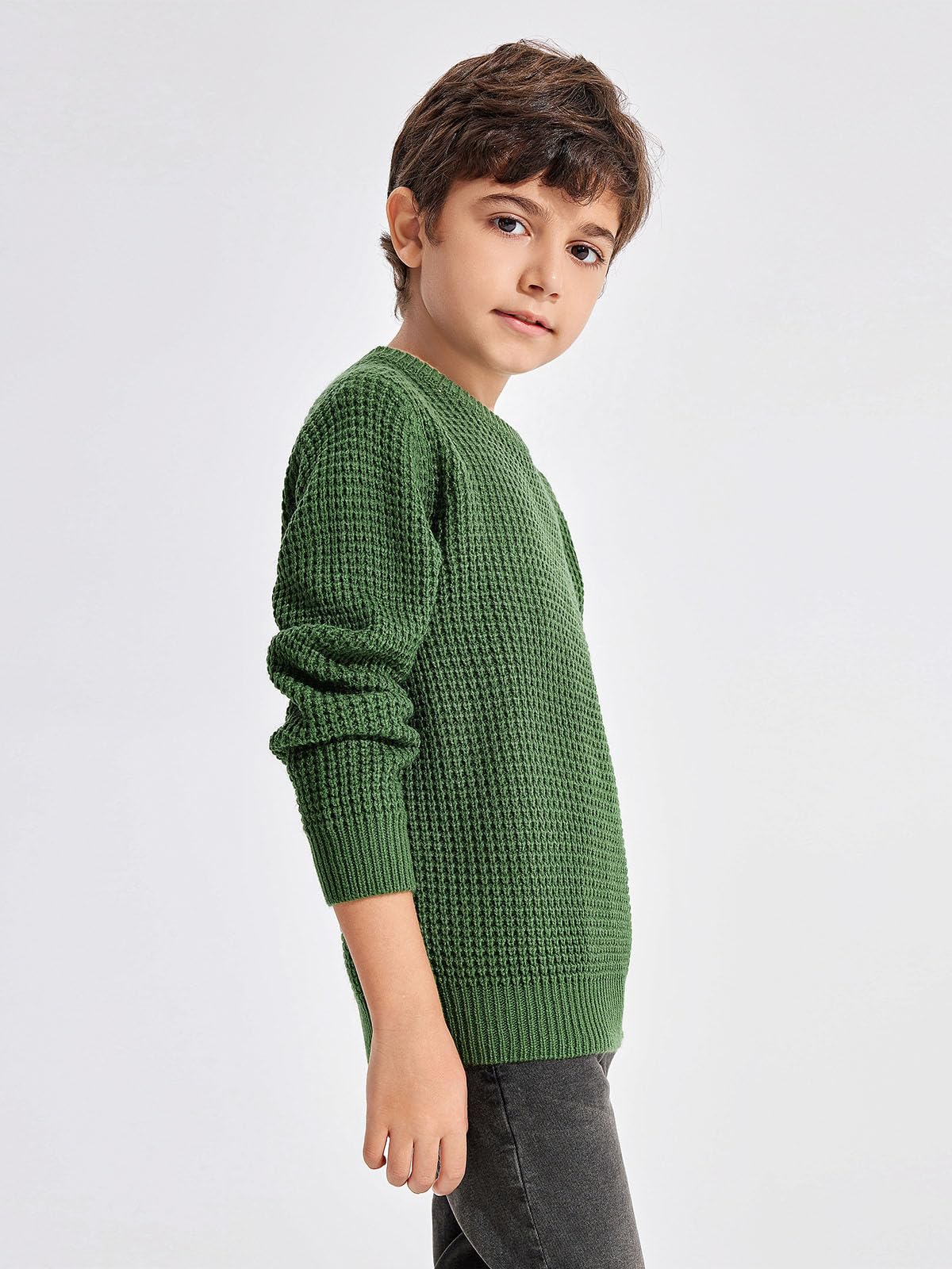 Haloumoning Boys Casual Pullover Sweaters - Kids Chunky Knit Crewneck Jumper Tops for Ages 4-14 Years - Warm Winter Wear for School & Playtime
