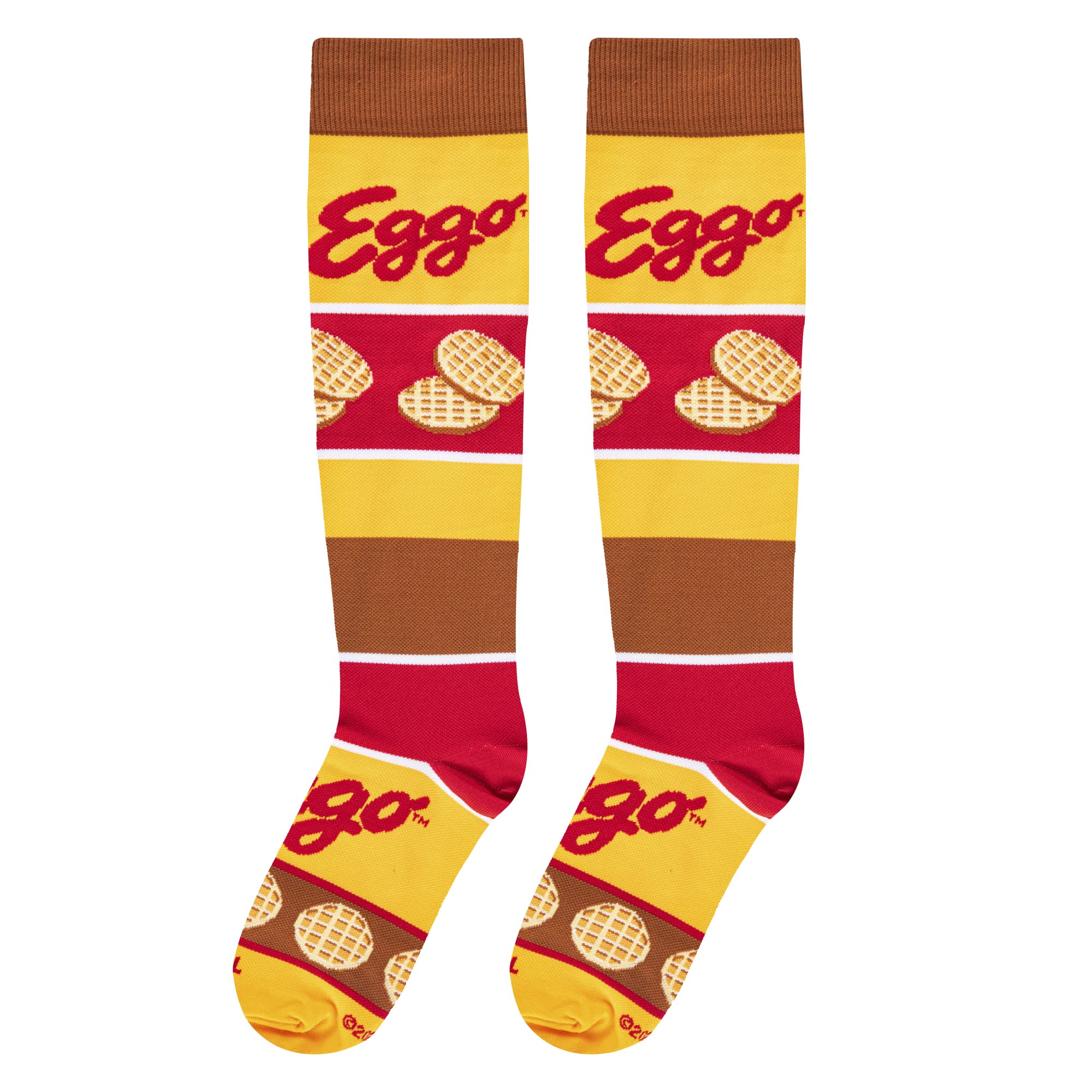 Fun Novelty Knee High Compression Socks - Cool & Comfortable Socks for Men & Women - Perfect for Running, Travel & Work - Eggo Waffles Design