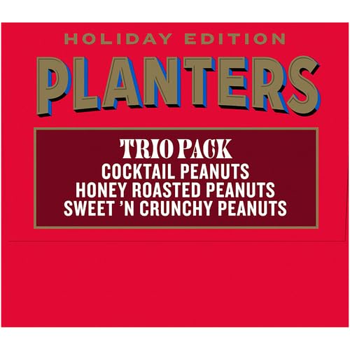 PLANTERS Peanuts Holiday Trio Pack - Sweet n Crunchy, Honey Roasted & Cocktail Peanuts Variety Snack Pack (3 Canisters) - Perfect for Office Snacks, Party Favors & Holiday Gifting