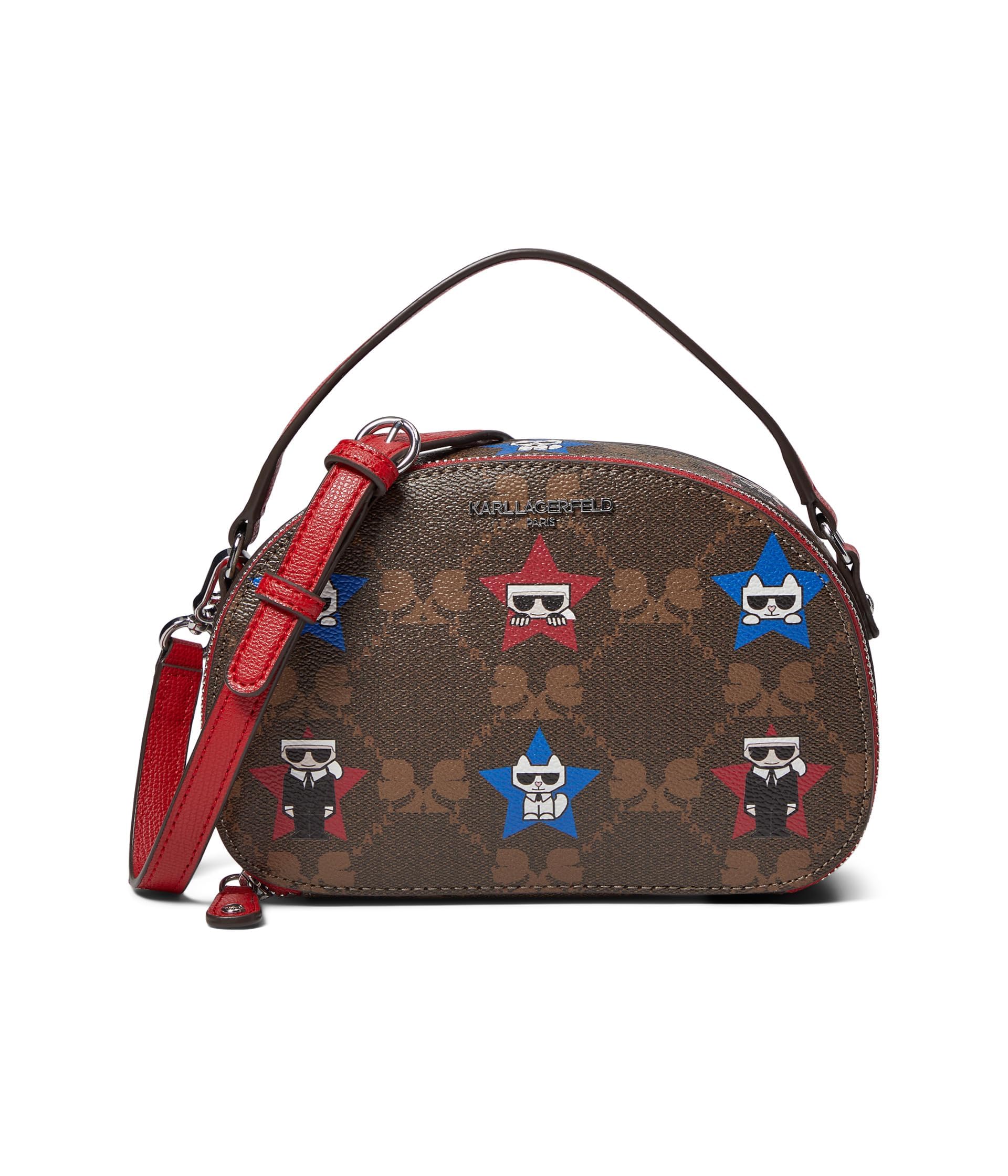 Karl Lagerfeld Paris Maybelle Crossbody Bag - Brown, Khaki, Red & Star Print - Fashionable Shoulder Purse for Women | Perfect for Parties, Shopping & Daily Use
