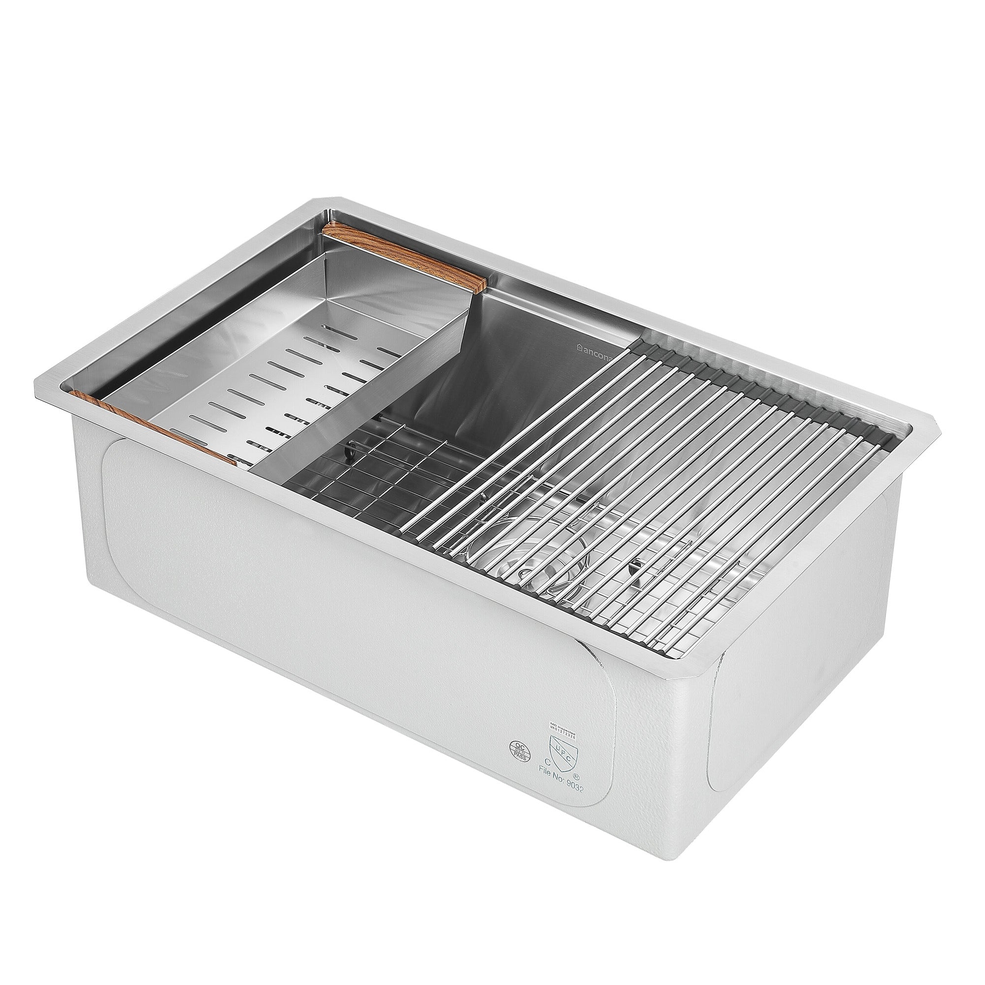 Ancona 30-Inch Handmade Undermount Single Bowl Workstation Kitchen Sink with Accessories - Satin Stainless Steel - Perfect for Modern Kitchens & Food Prep Stations