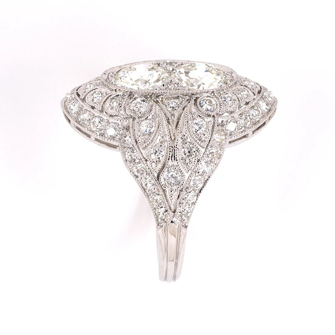 Edwardian Diamond 2 Stone Dinner Ring - Vintage Elegant Jewelry for Women - Perfect for Evening Parties & Special Occasions