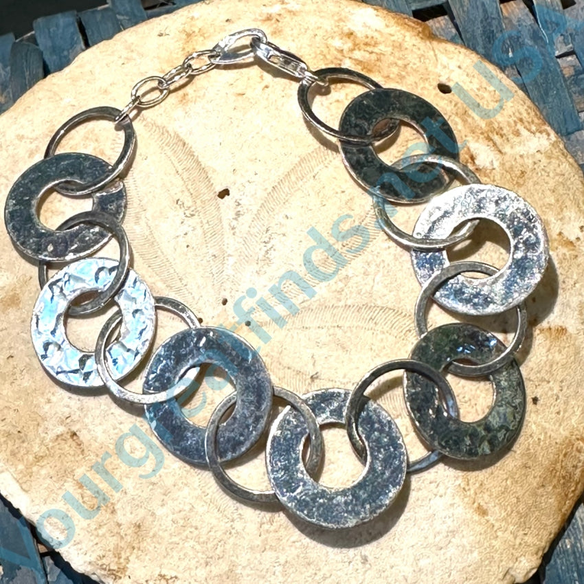 Handmade Sterling Silver Hammered Round Link Bracelet for Women - Perfect for Everyday Wear, Gifts & Special Occasions