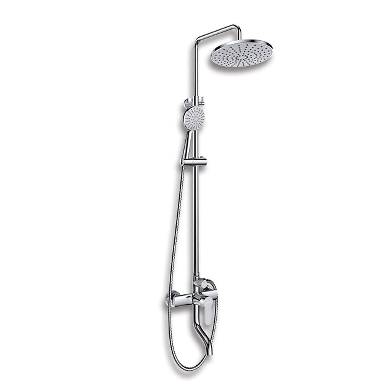 Premium Wall Mounted Shower System - Modern Brass Shower Set with Adjustable Overhead Rain Shower Head & Mixer Tap for Bathroom & Hotel Use (Silver Finish) | Perfect for Spa-Like Experience & Luxury Bathing