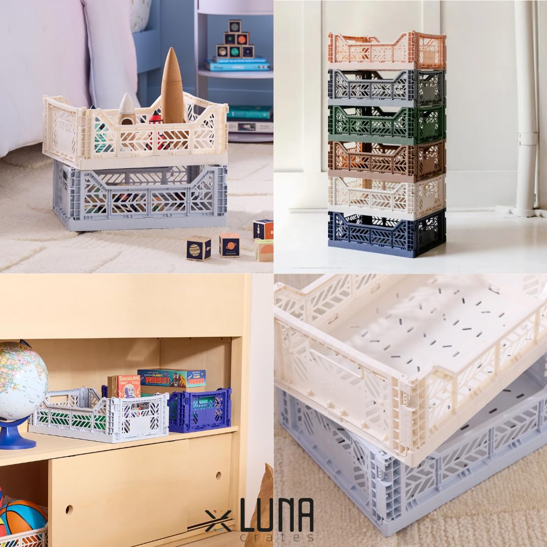 Collapsible Storage Box 3 Pack - Foldable Organizer Bin with Handle, Stackable Crates for Home, Office & Closet Organization (Blue-Gray-Navy, 14L) - Perfect for Toys, Books, Laundry & Seasonal Storage