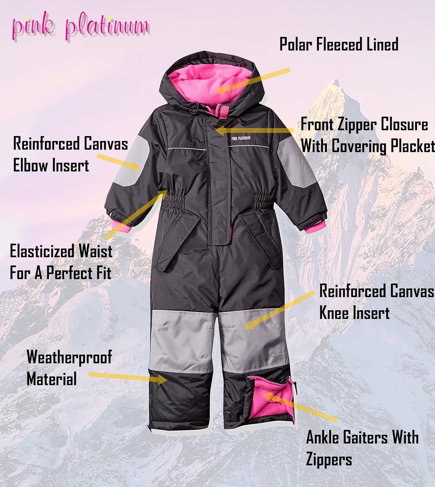 Pink Platinum Girls' Snowmobile Snowsuit - Waterproof Winter Jacket & Pants Set for Kids - Perfect for Snowboarding, Skiing & Outdoor Winter Play
