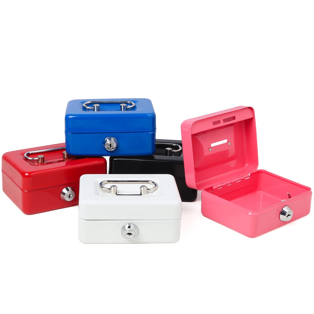 Small Cash Box with Lock & Slot - Decaller Locking Metal Money Box for Adults & Kids - Secure Coin Piggy Bank for Home, Office, or Retail Use
