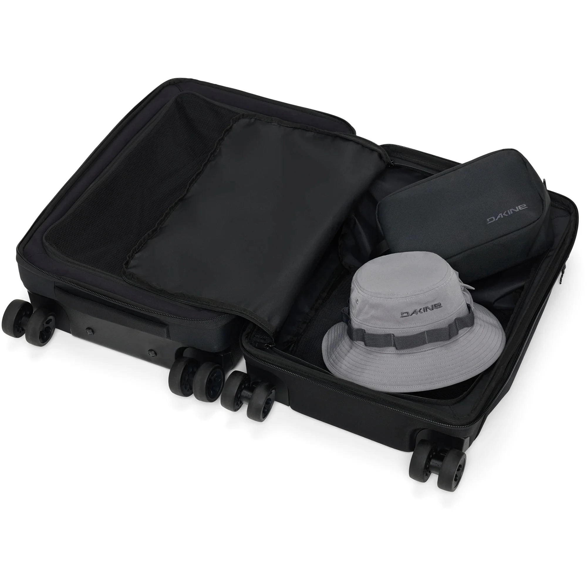 Dakine Split 4 Wheel Carry On Luggage 48L Black - Lightweight Spinner Suitcase for Air Travel, Business Trips & Weekend Getaways