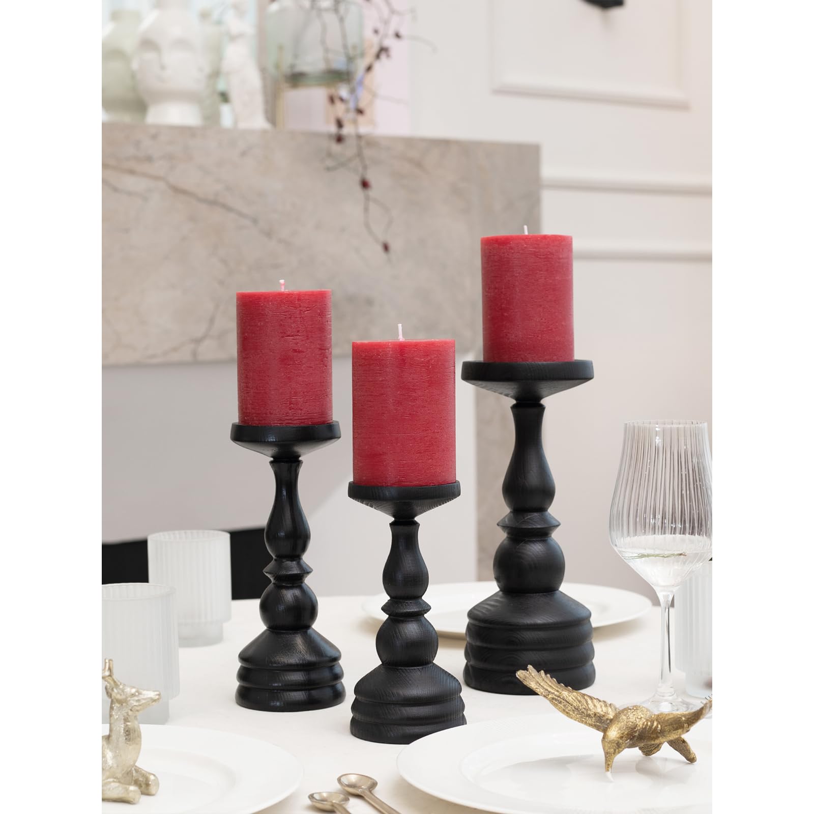 CANDWAX 3x4 Inch Pillar Candles Set of 3 - Unscented Non-Drip Decorative Rustic Candles for Weddings, Home Decor, and Centerpieces - Bordeaux Red Large Candles for Romantic Dinners, Fireplace Mantels, and Holiday Tablescapes
