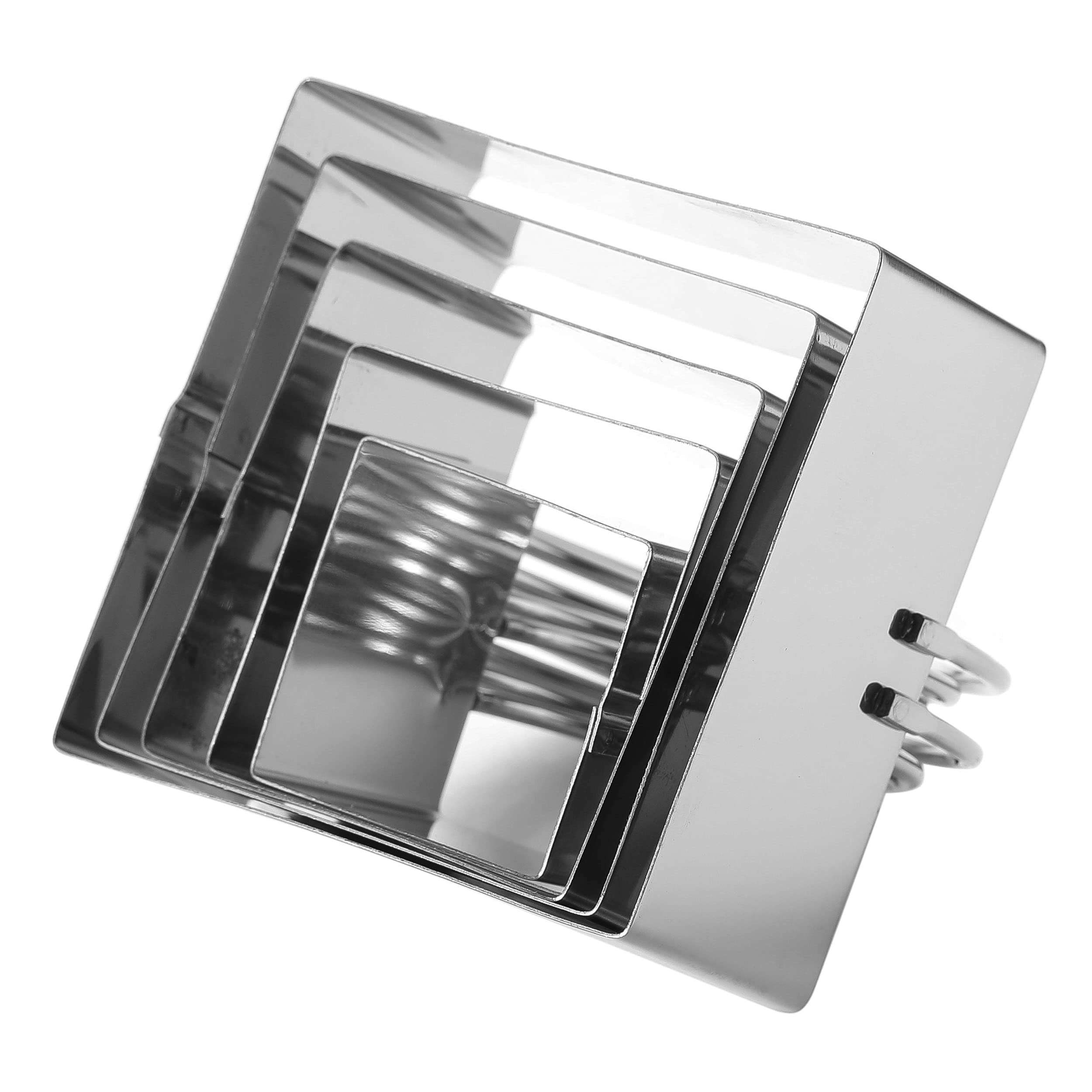5-Piece Stainless Steel Square Biscuit & Cookie Cutter Set with Handle - Stackable for Easy Storage - Perfect for Baking Cookies, Pastries, and Homemade Treats