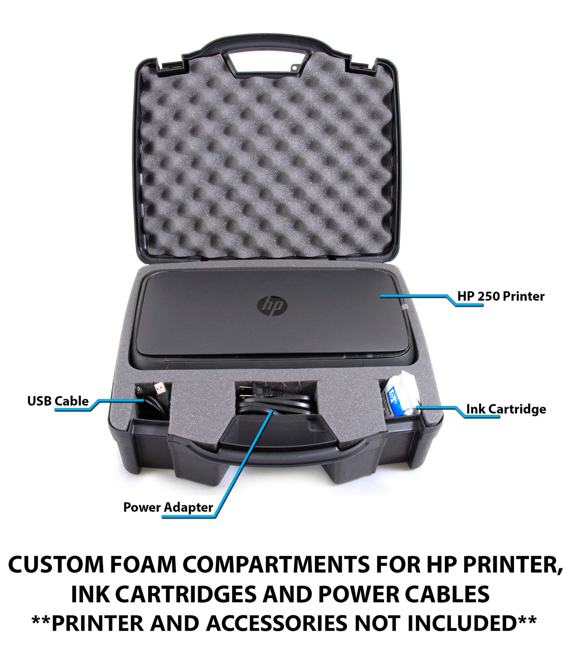 CASEMATIX Portable Printer Carry Case for HP Officejet 250 - Protective Travel Bag for Wireless Mobile Printer, Ink Cartridges & Power Cable - Perfect for Office, Business Trips & Remote Work