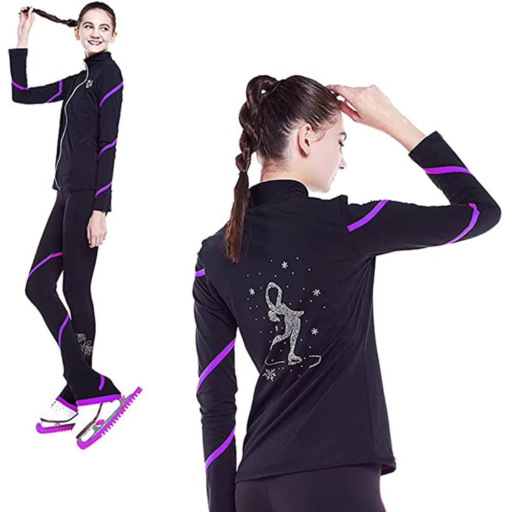 LIUHUO Women's Figure Skating Spiral Jacket & Fleece Pants Set - Yellow Winter Training Outfit for Girls & Women | Ice Skating Practice, Cold Weather Performance, Gym Workout Wear