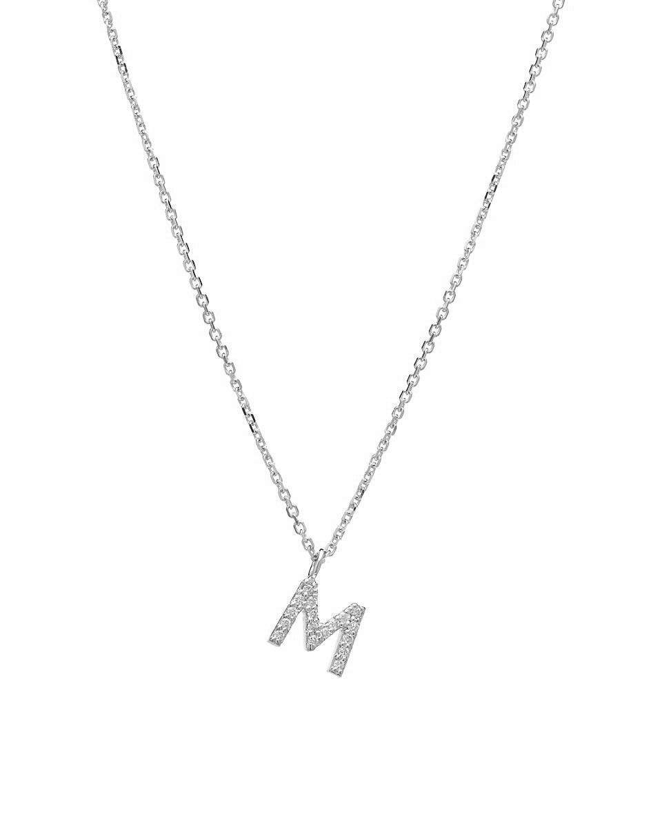 14K White Gold Diamond Initial Necklace - Personalized Letter M Necklace, Dainty & Elegant Jewelry for Women, Gift for Her, Birthday, Anniversary, Valentine's Day