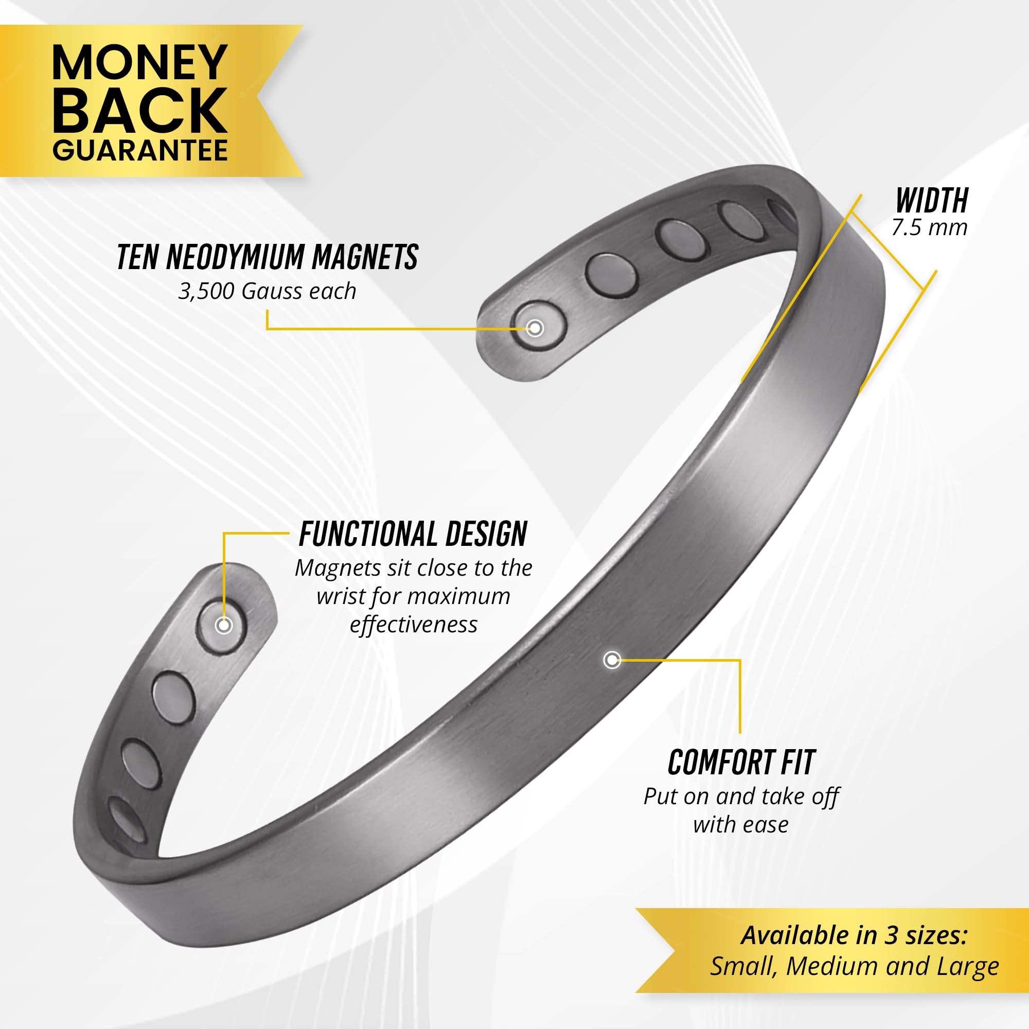 MagnetRX® Magnetic Bracelets for Men - Pain Relief for Golf & Tennis Elbow, Improved Balance - Elegant Stainless Steel Bangle Cuff (Brushed Silver, Small) - Perfect for Sports, Work & Daily Wear