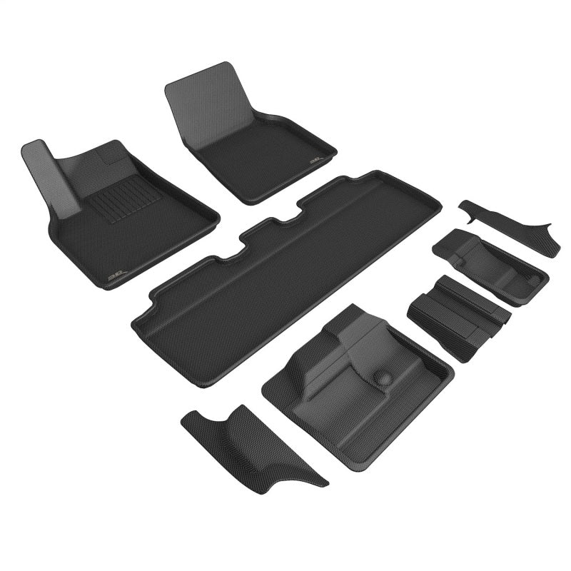 3D Maxpider Kagu Black All-Weather Floor Mats for 2021-2023 Tesla Model Y 7-Seater - Custom Fit R1 R2 R3 - Perfect for Road Trips & Family Protection