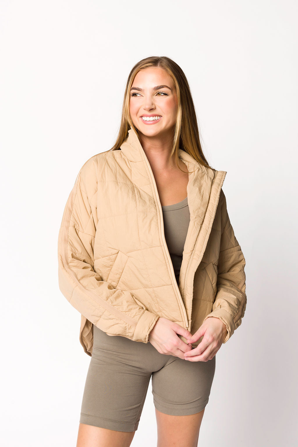 Layla Puffer Jacket Women's Winter Coat - Lightweight Warm Quilted Down Jacket in Oat Beige | Perfect for Outdoor Activities, Travel & Cold Weather Fashion
