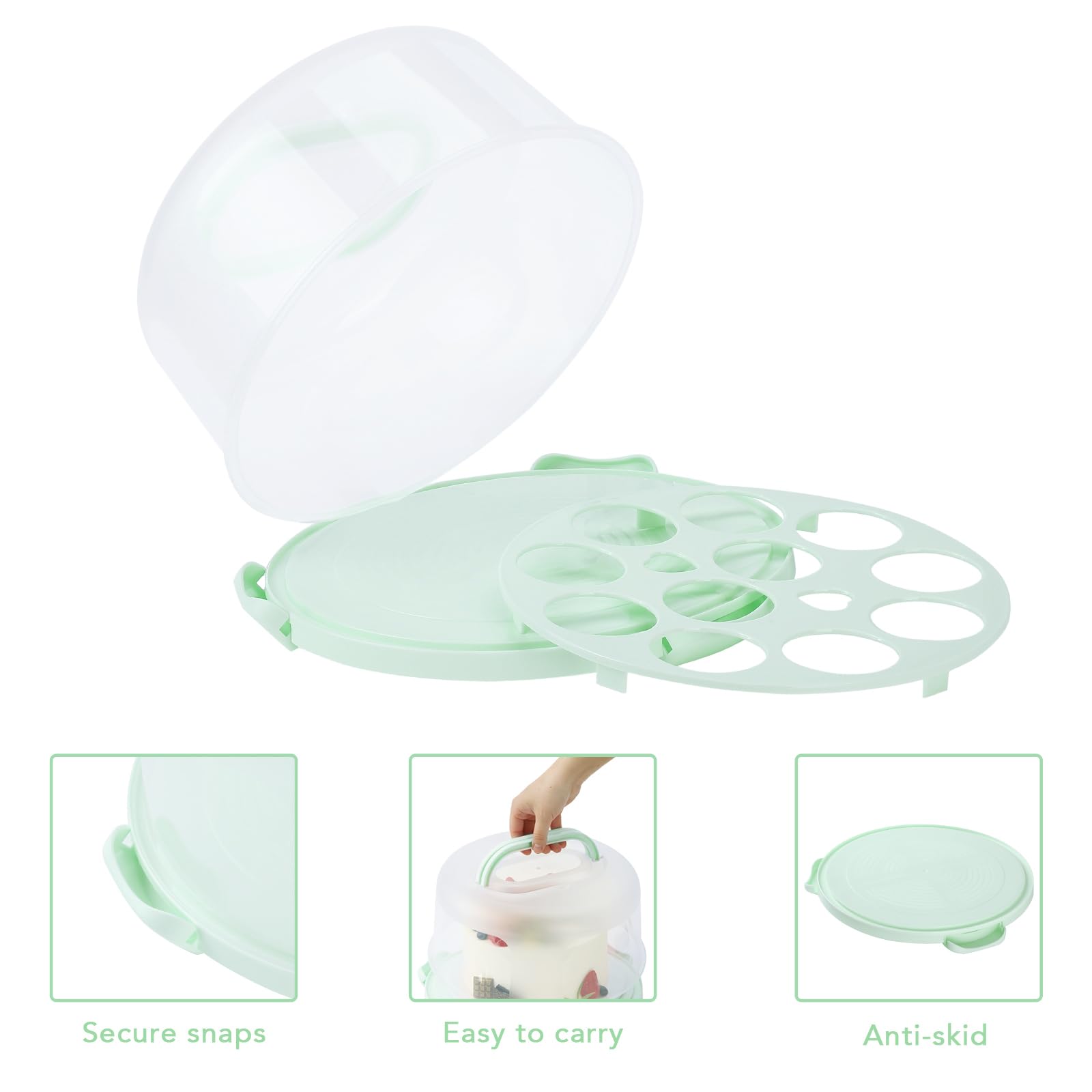 Premium Cake Carrier with Lid & Handle - 12 Inch Cupcake Holder & Rotating Turntable for Baking, Transporting & Decorating (Green) - Perfect for Birthday Parties, Wedding Cakes & Professional Bakeries