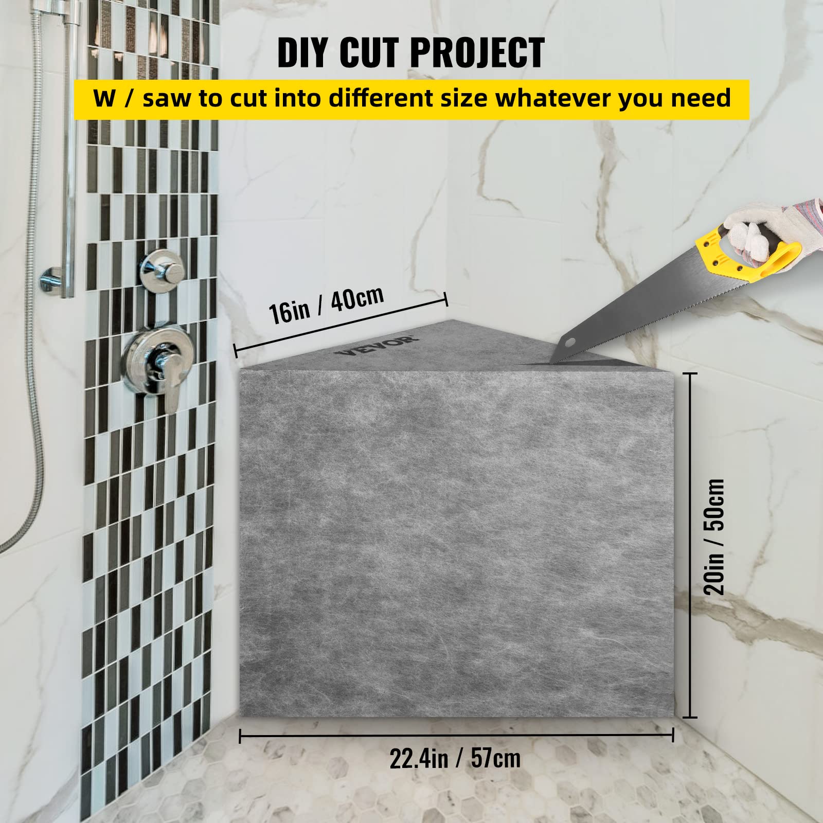 VEVOR Waterproof Tileable Shower Seat - 22.4