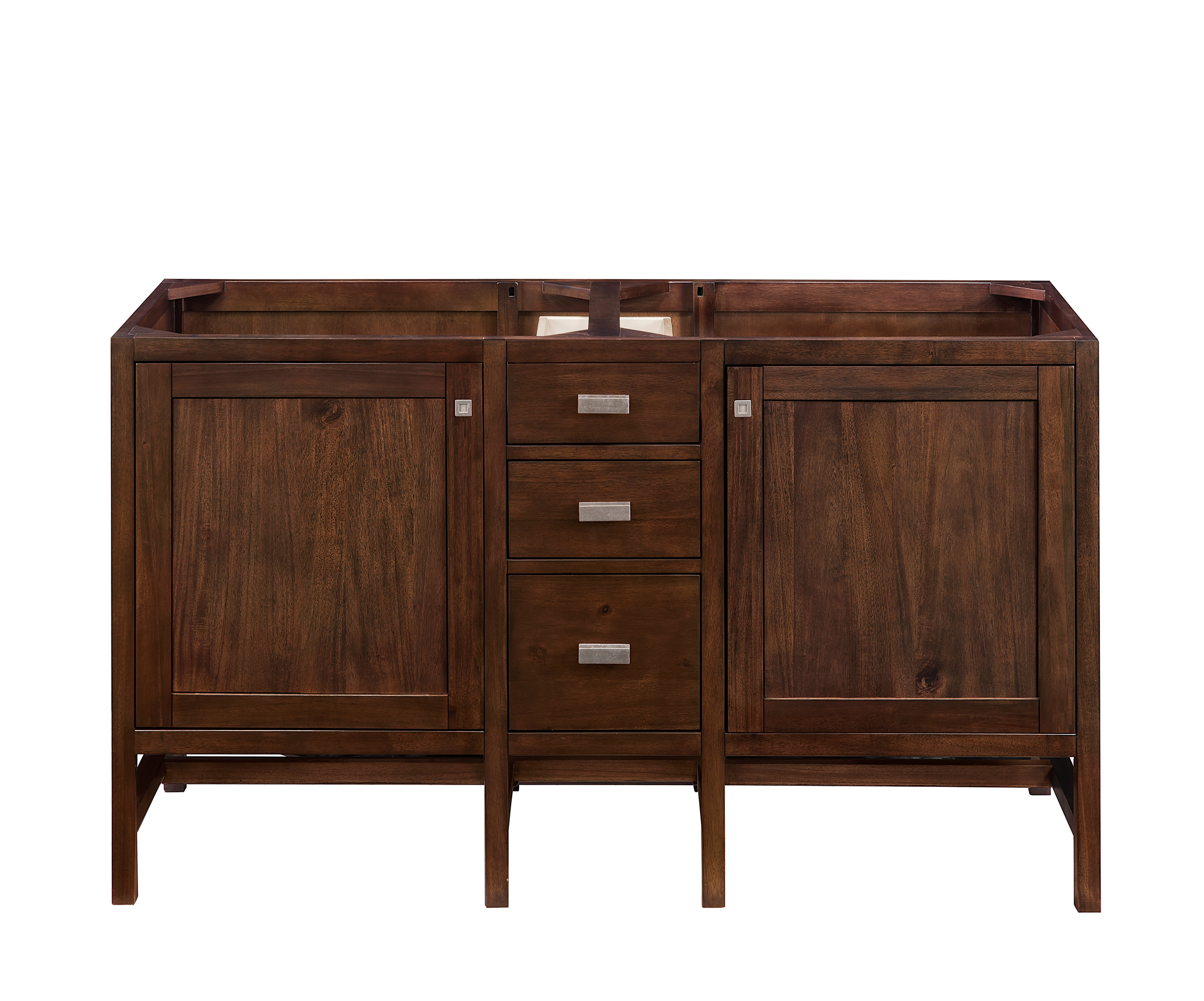 Addison 60 Inch Double Vanity Cabinet with 3CM White Quartz Top - Mid Century Modern Bathroom Vanity in Acacia Wood for Master Bath & Guest Bathroom
