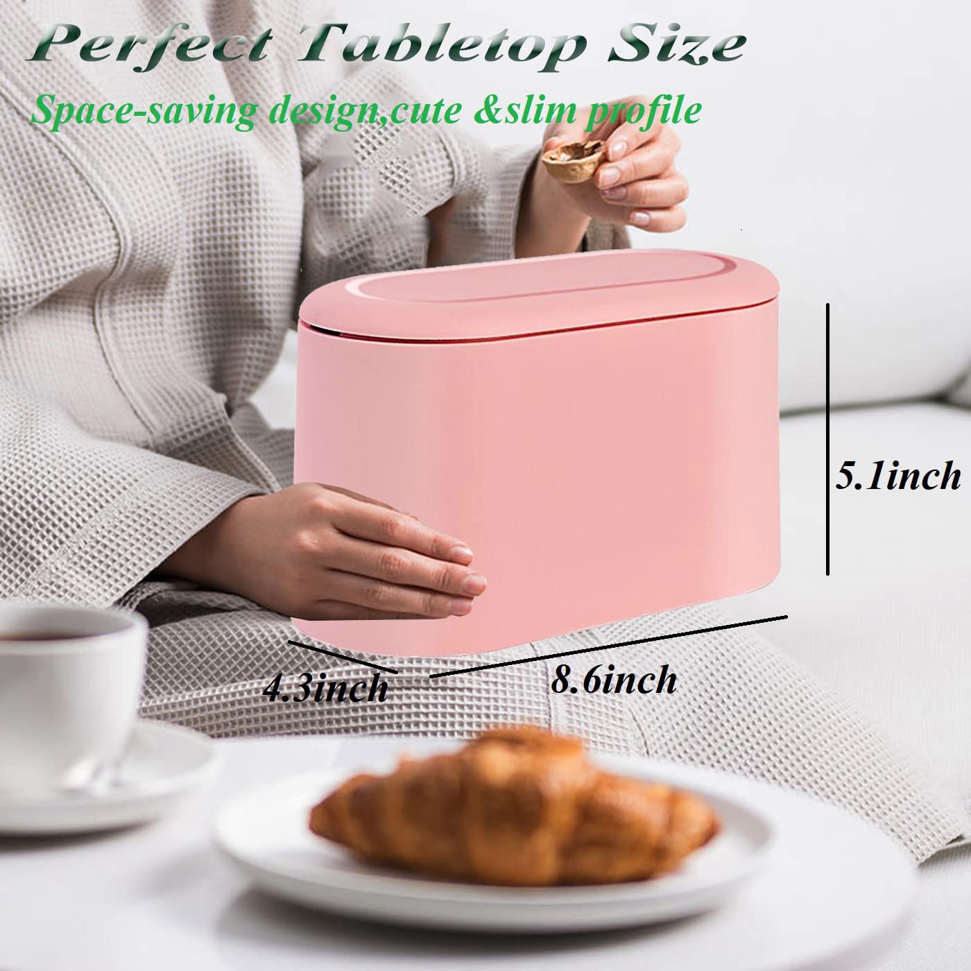 Mini Trash Can with Lid - Small Removable Garbage Bin, Compact Plastic Waste Basket for Bathroom, Office, Kitchen, Desk & Coffee Table - Pop-Up Countertop Lint Bin (Pink) | Perfect for Home, Office & Travel Use