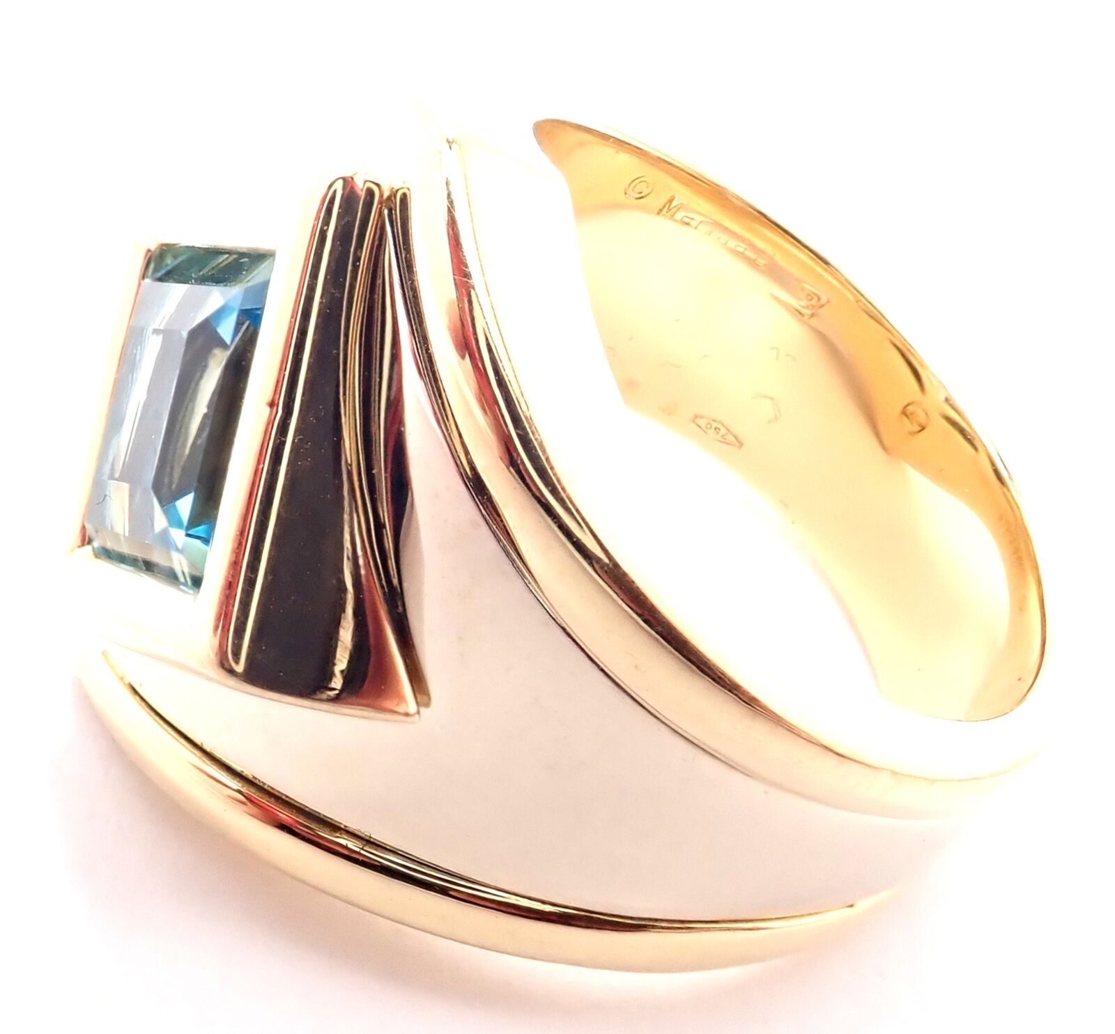 Authentic Marina B 18k Yellow & White Gold Large Blue Topaz Ring - Elegant Statement Jewelry for Weddings, Parties & Special Occasions