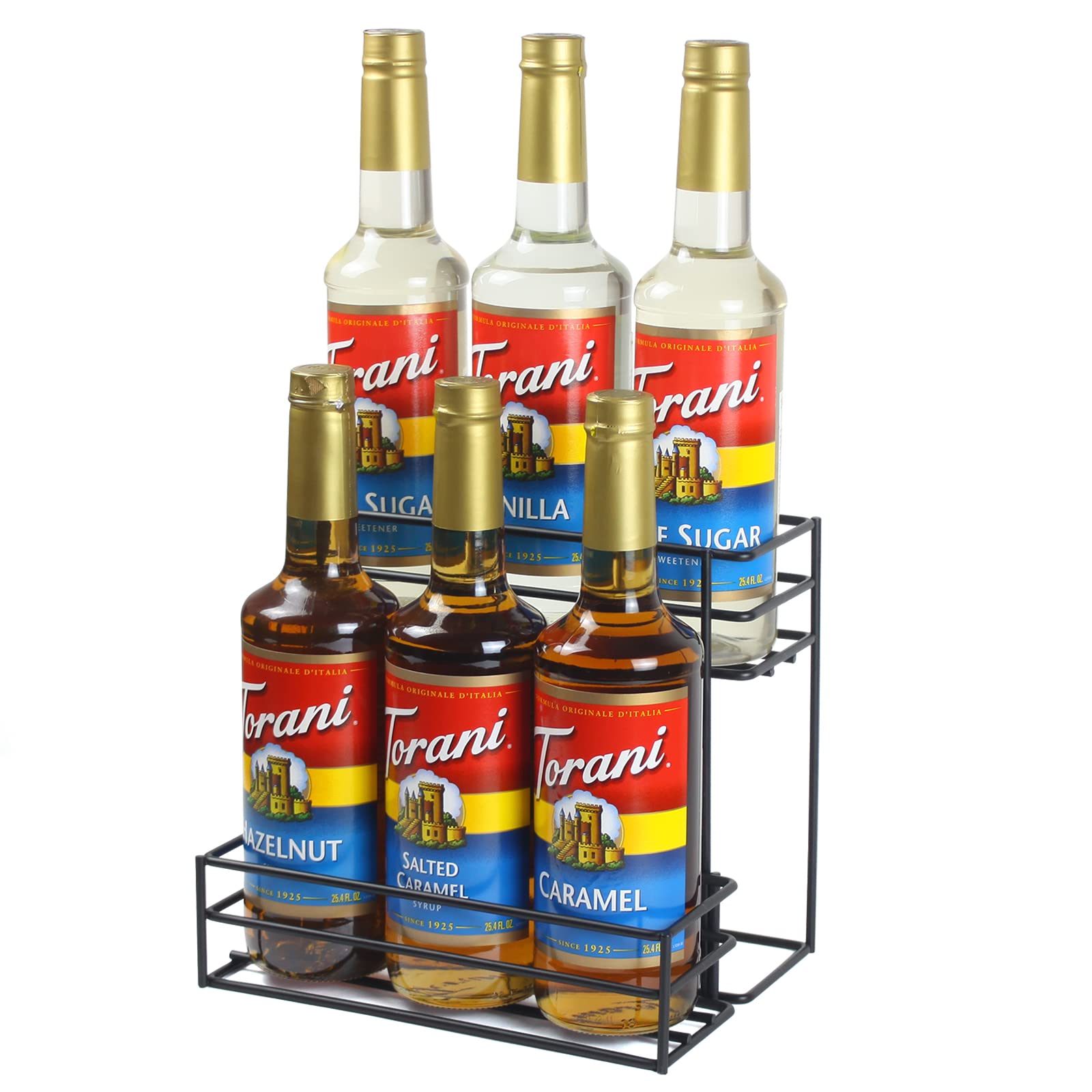 6-Bottle Coffee Syrup Organizer & Wine Rack - Space-Saving Storage for Coffee Bars, Kitchens & Home Bars - Perfect for Syrups, Wines & Salad Dressings (Ideal for Small Spaces & Entertaining)