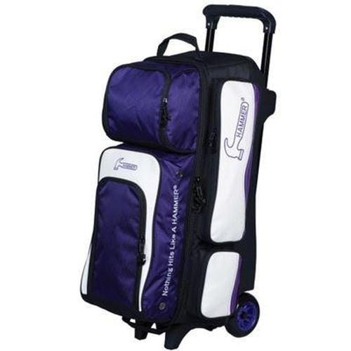 Hammer Vibe Triple Roller Bowling Bag - Purple & White for Professional & League Bowlers | Durable Bowling Ball Carrier with Wheels for Tournaments & Practice