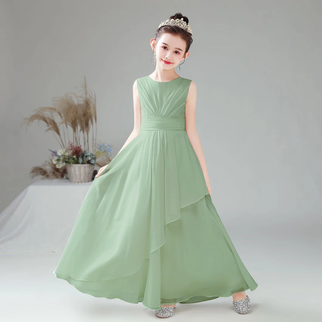 Elegant Purple Chiffon Flower Girl Dress - Sleeveless Pleated Wedding Party Gown for Kids | Perfect for Bridal Showers, First Communion & Special Occasions