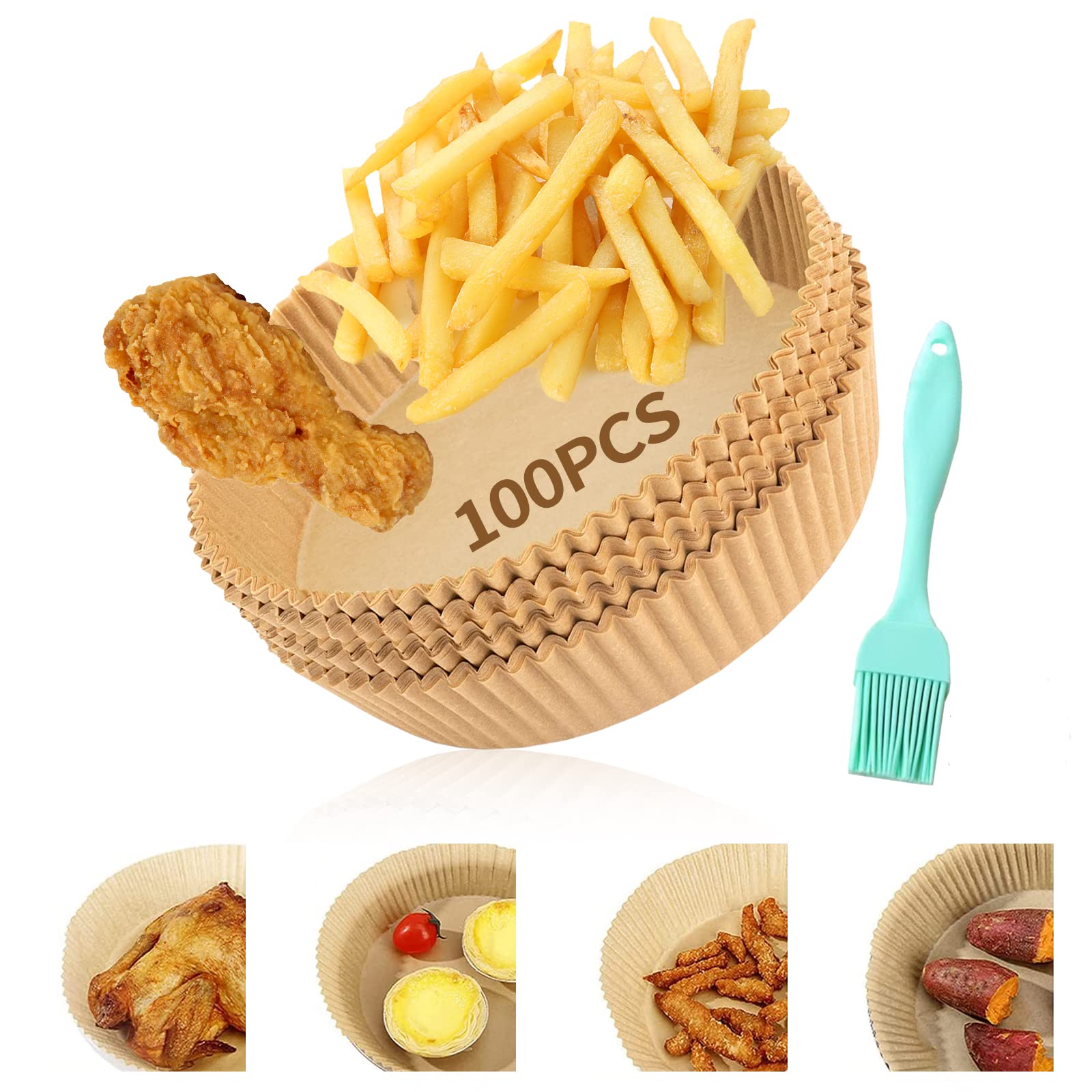 ECOREPUBLIC Air Fryer Disposable Paper Liners - 50 Pack Food Grade Non-Stick Parchment Sheets for Baking, Roasting & Microwaving | Oil-Proof, Heat Resistant Round Liners (6.3 Inch) | Perfect for Quick Meals, Healthy Cooking & Easy Cleanup