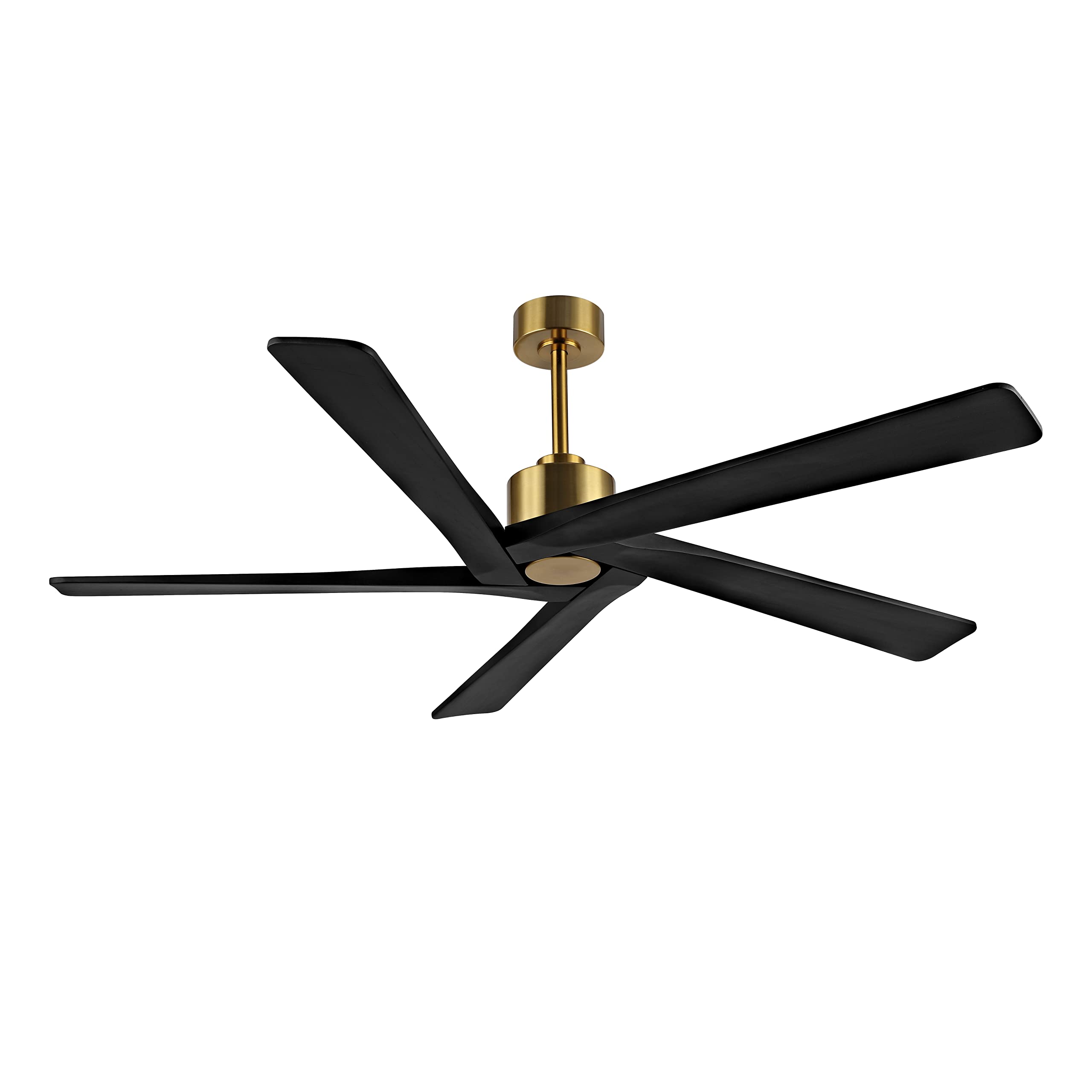 **WINGBO 54 Inch DC Ceiling Fan No Lights - 5 Reversible Solid Wood Blades, 6-Speed Silent DC Motor, Brass Finish - Modern Black Ceiling Fan for Living Room, Bedroom, or Office**