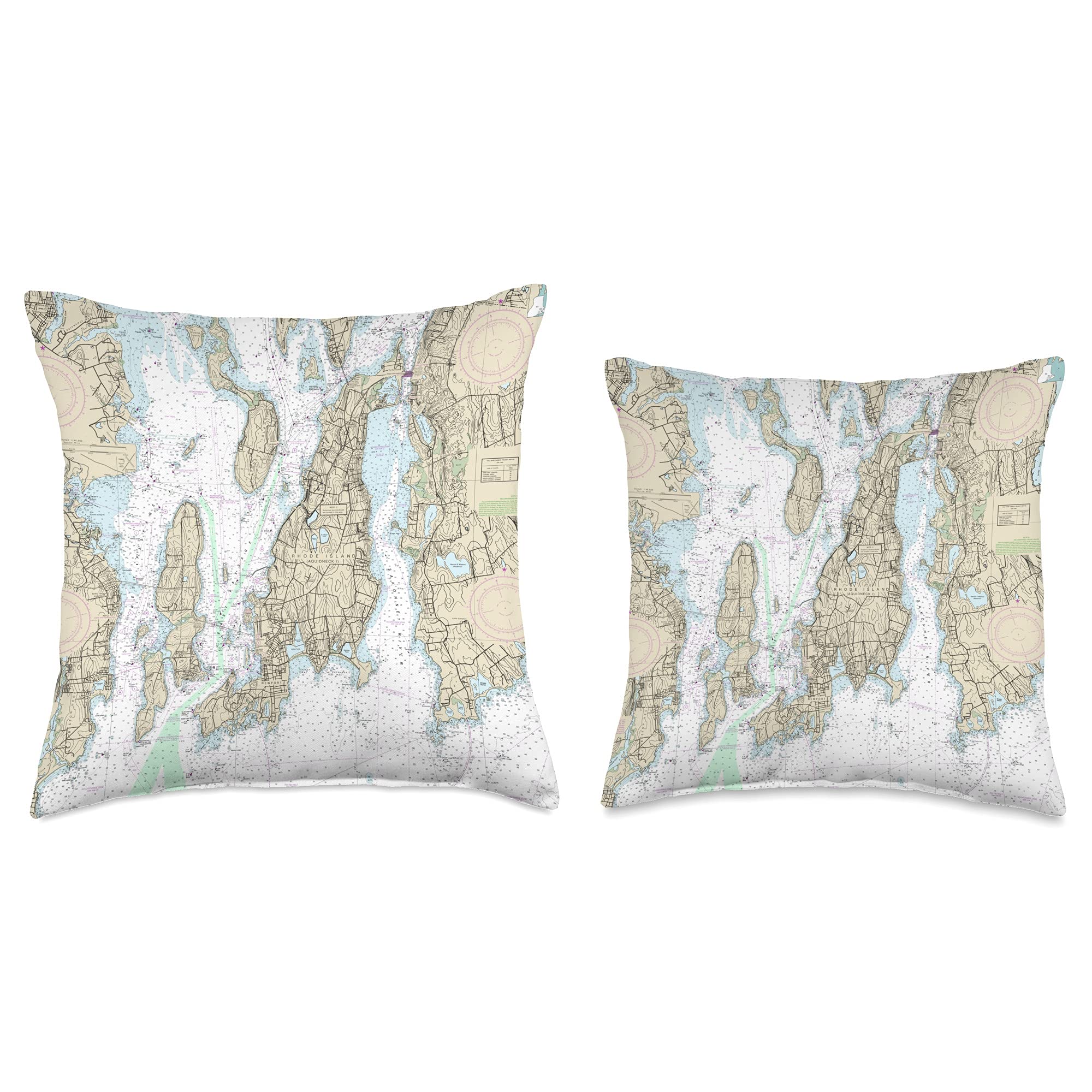 Nautical Chart Newport & Rhode Island Throw Pillow - Coastal Decor for Living Room, Bedroom, or Boat - Perfect Beach House Gift