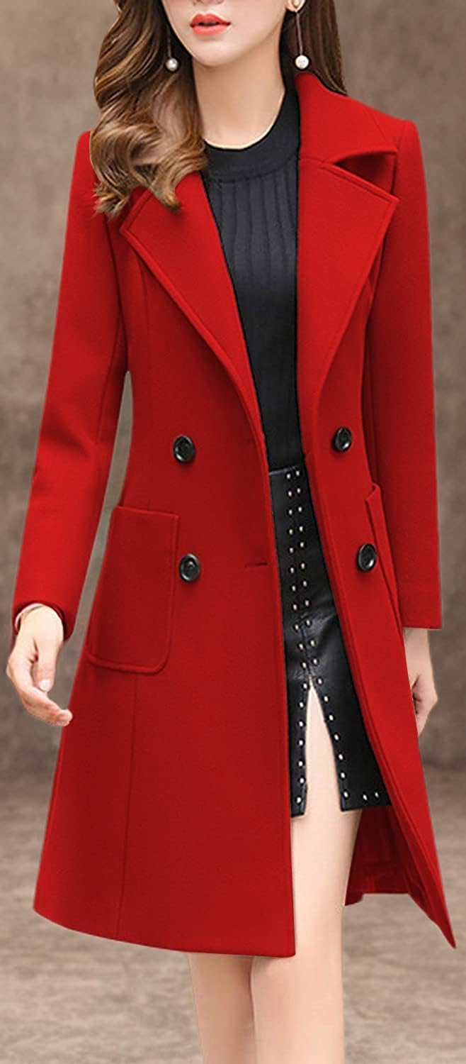 Elegant Women's Double Breasted Wool Blend Overcoat with Notched Collar - Perfect for Office, Business Meetings & Winter Fashion