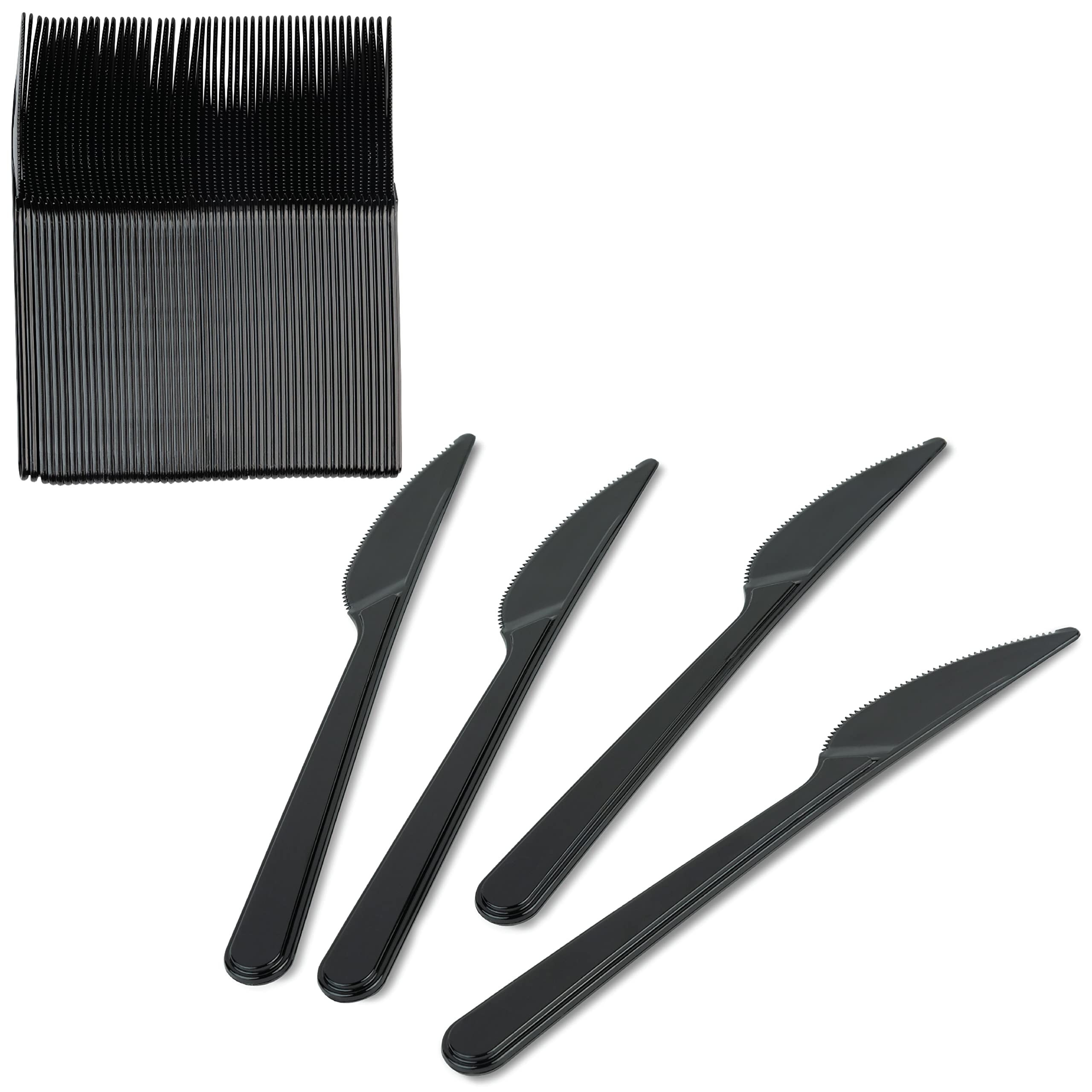 PLASTICPRO 100-Pack Heavy Duty Black Plastic Knives - Disposable Cutlery Set for Parties, BBQs, Picnics & Catering Events