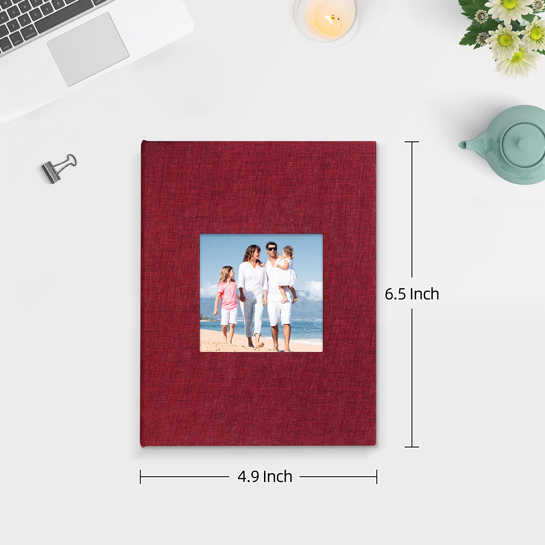 2 Pack Small 4x6 Photo Album with Linen Cover & Display Window - Holds 52 Vertical Pockets for Artwork, Postcards & Pictures - Perfect for Wedding Photos, Baby Memories & Travel Souvenirs (Red)