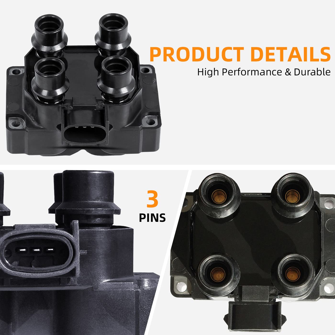 2 Pack Ignition Coil Replacement for Ford Escort/Tracer 626/Contour/Cougar/B2300/Mustang/Expedition - Compatible with L4 V8 Engines - Replaces FD487 DG435 DG449 DG457 - Perfect for Engine Performance & Smooth Driving