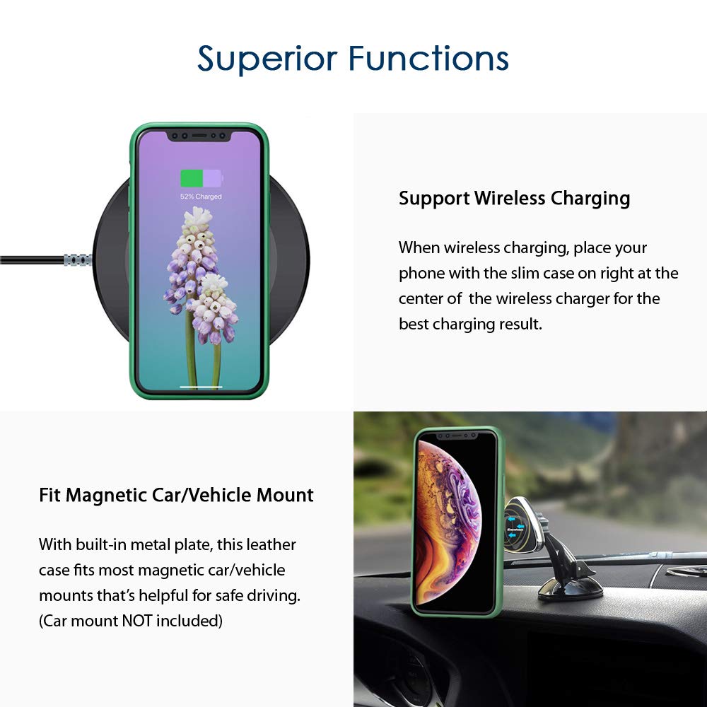 Premium Magnetic Car Mount & Wireless Charging PU Leather Case for iPhone 11 Pro Max (6.5