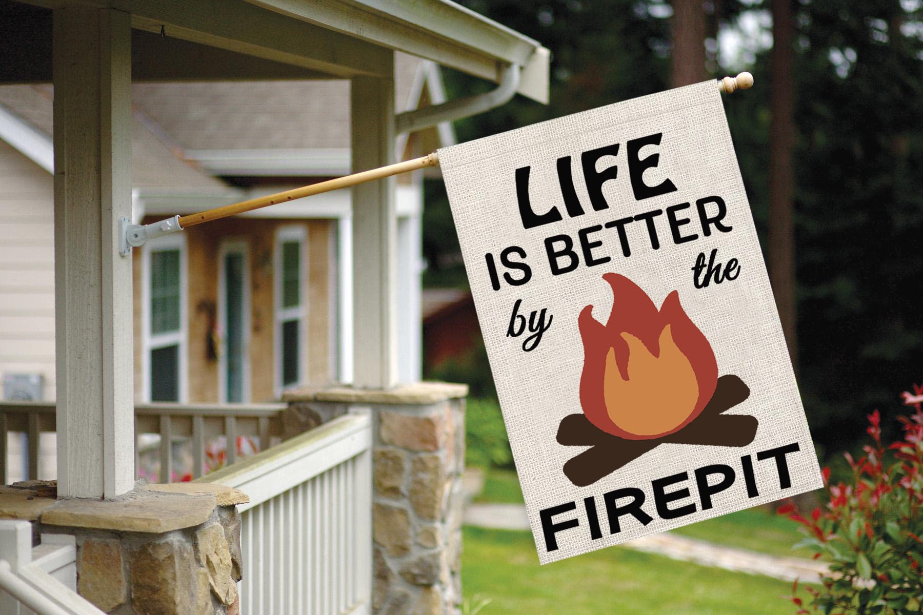 Camping Lover Gift - Life Is Better By The Firepit Themed Camper RV Flag for Outdoor Yard, House Banner & Lawn Decor - Perfect for Camping Trips, Backyard BBQs & Outdoor Parties