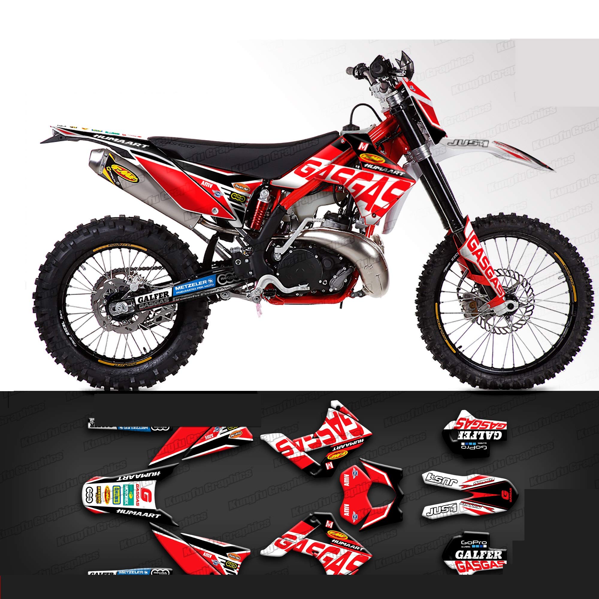 Custom Kungfu Graphics Decal Kit for 2012 GASGAS EC Six Days 250F 4T Motorcycle - Red & White Design (GSEC1113001-KO) | Dirt Bike Sticker Set for Off-Road Racing & Trail Riding